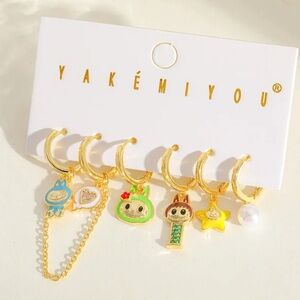 Labubu 14K Gold Plated Inspired Pez & Play Theme Earrings Huggie Hoop